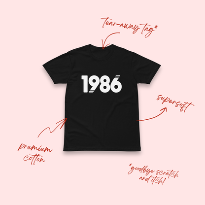 1986 Birth Year Black T-Shirt