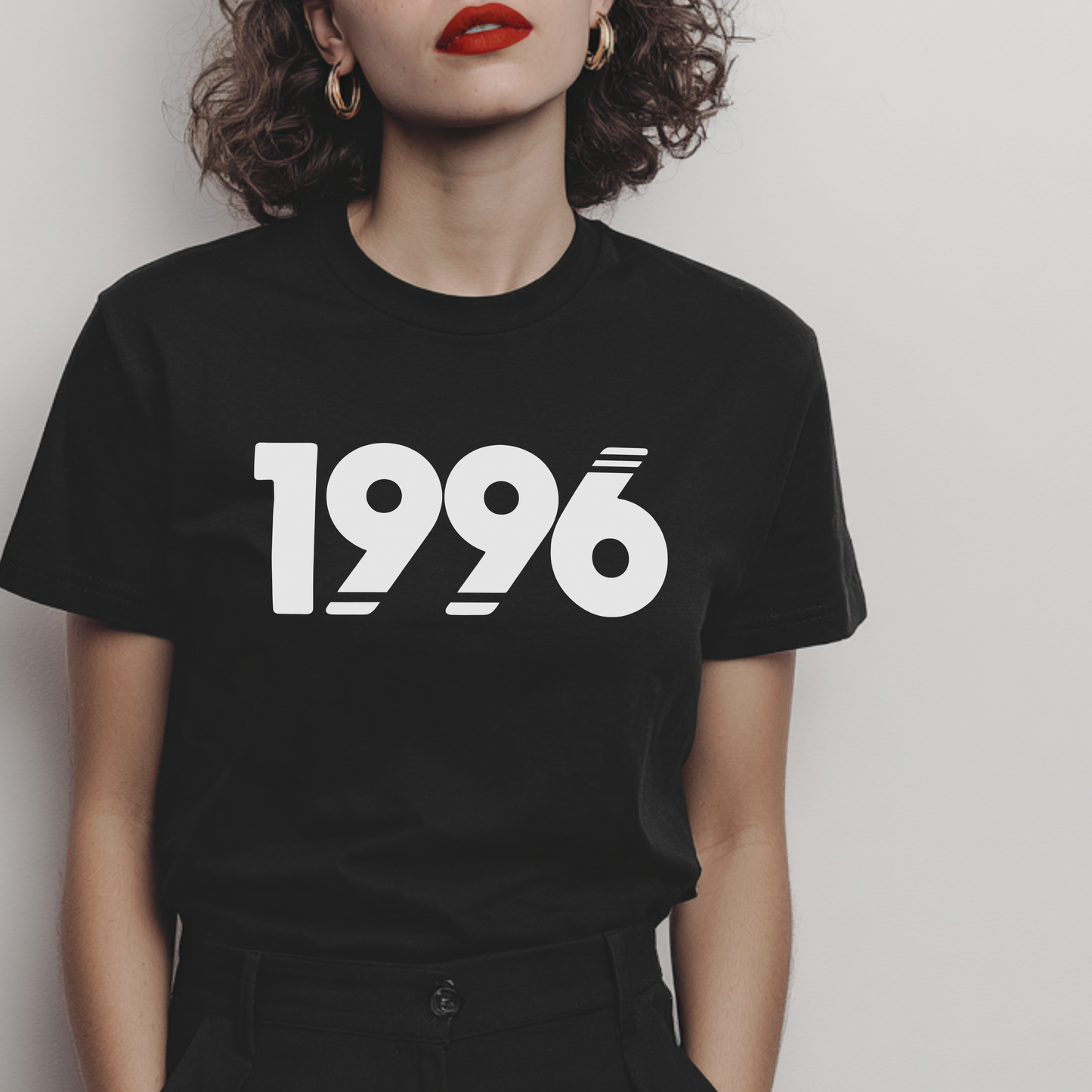30th birthday black tshirt featuring the birth year 1996 in white