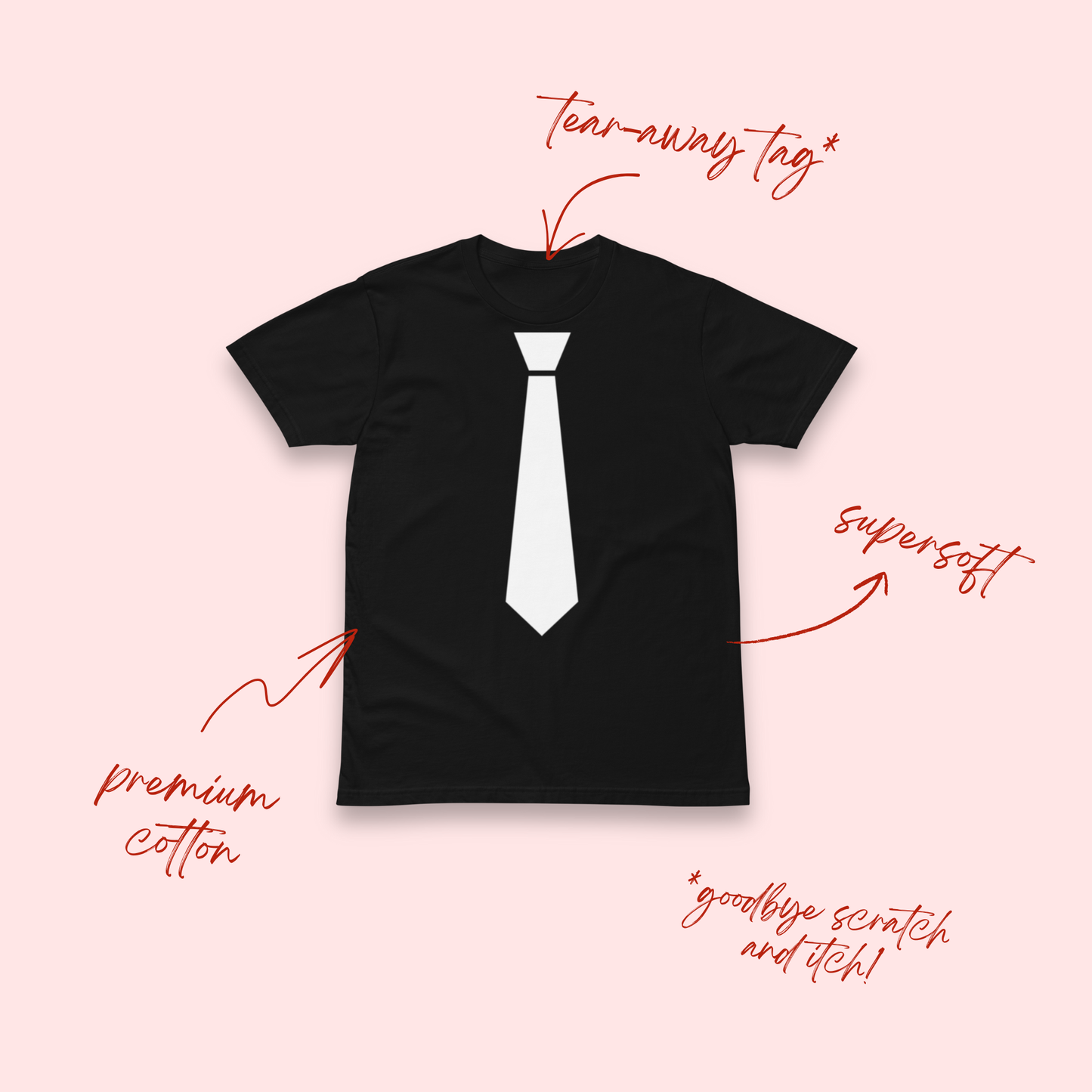 Faux White Neck Tie Black T-Shirt