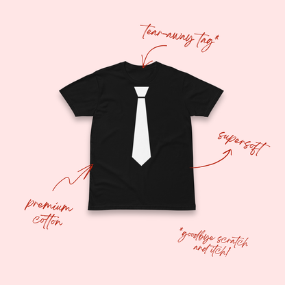 Faux White Neck Tie Black T-Shirt