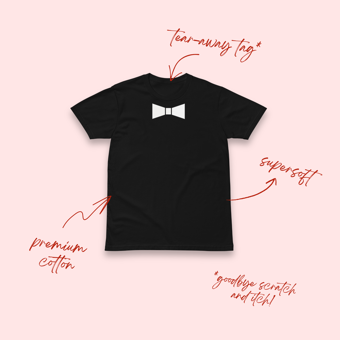 Faux White Bow Tie Black T-Shirt