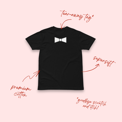 Faux White Bow Tie Black T-Shirt